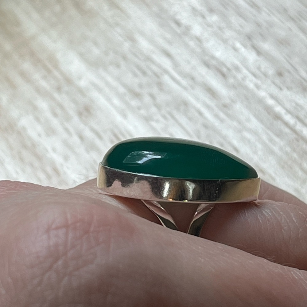 Solid 925 Sterling Silver Gemstone Ring Green Ony… - image 6